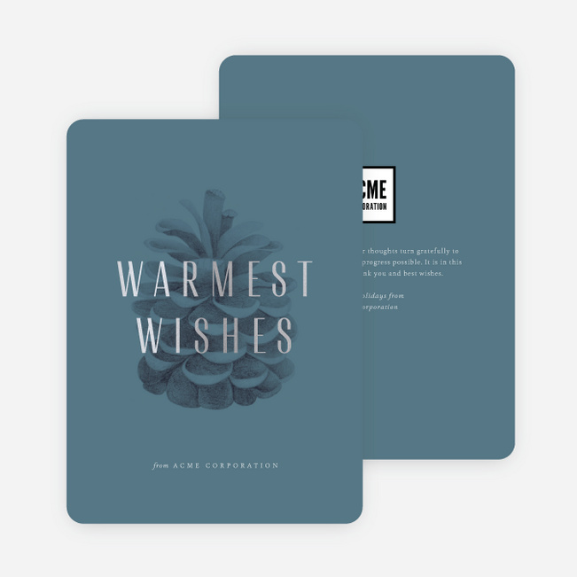 Simple Pine Cone Business and Corporate Holiday Cards - Blue