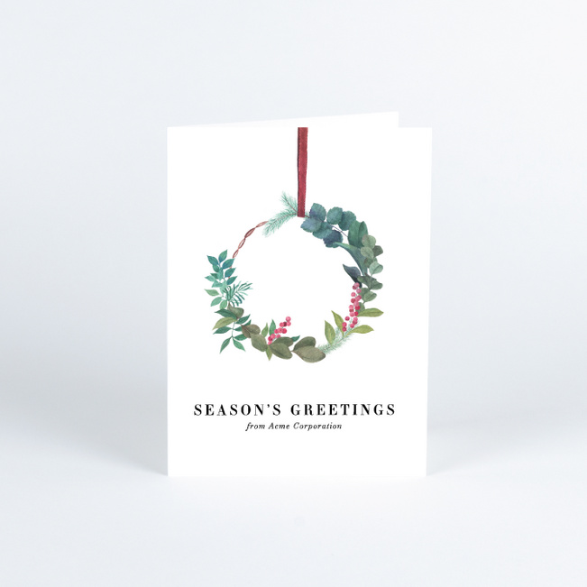 Natural Wreath Business and Corporate Holiday Cards - Green