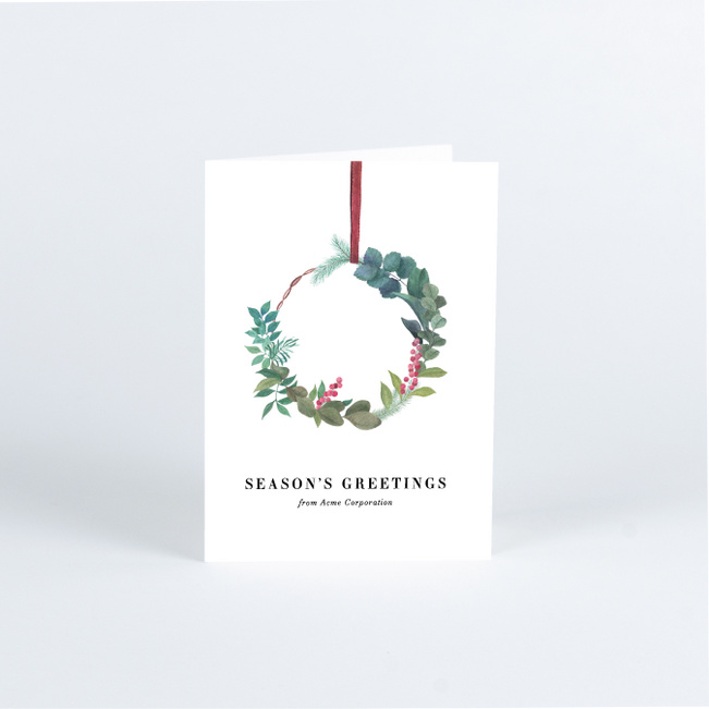 Natural Wreath Business and Corporate Holiday Cards - Red