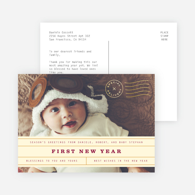 Vintage Postcard New Year Cards and Invitations - Yellow