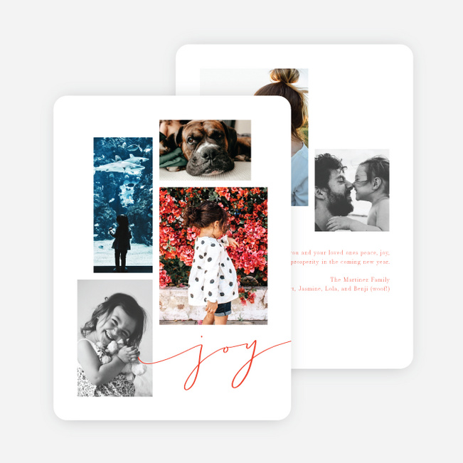 Festive Script Multi Photo Holiday Cards - Red