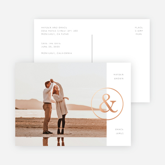 Foil Ampersand Emblem Save the Date Cards - Pink