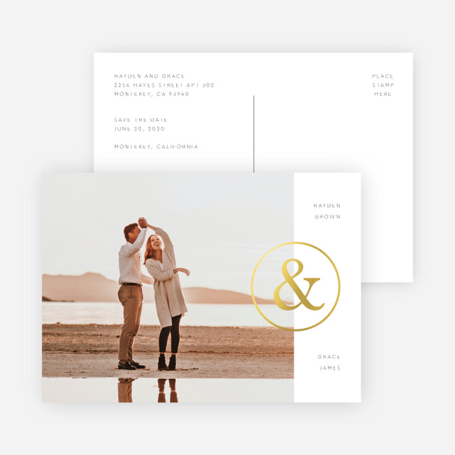 Foil Ampersand Emblem Save the Date Cards - Yellow