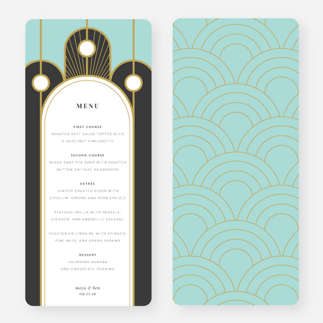 Deco Arches Wedding Menus - Blue
