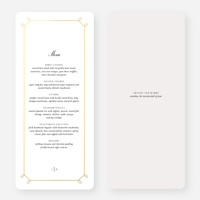 Foil Elegant Scroll Wedding Menus - Yellow