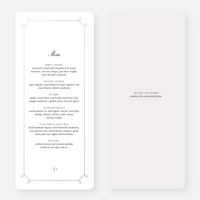 Foil Elegant Scroll Wedding Menus - Gray