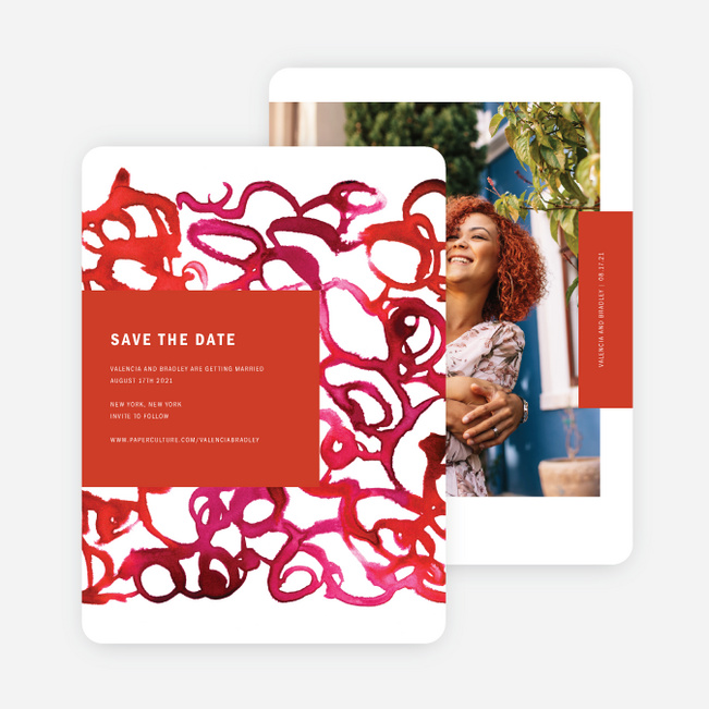 Watercolor Ribbons Wedding Invitations - Red