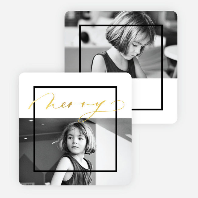 Foil Merry Frame Christmas Cards - Yellow
