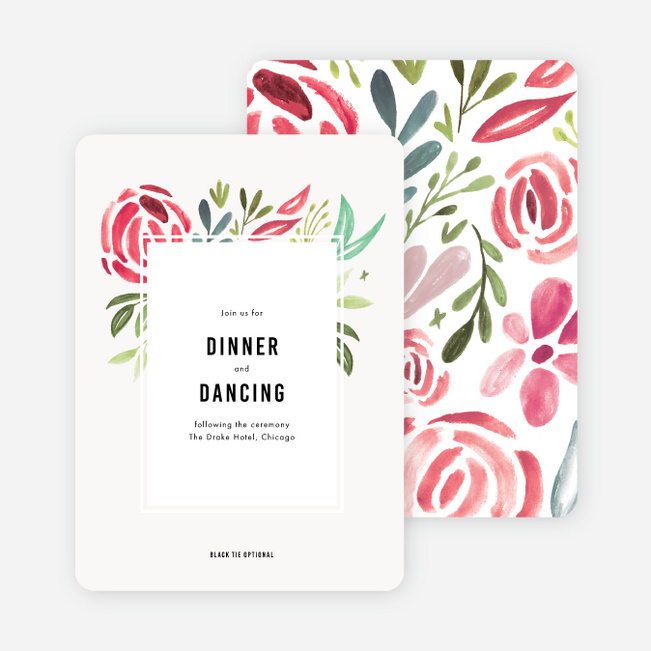 Strokes of Floral Wedding Reception Cards - Red