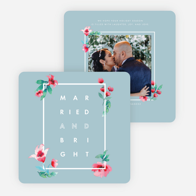 Married Flowering Frame Holiday Cards - Blue