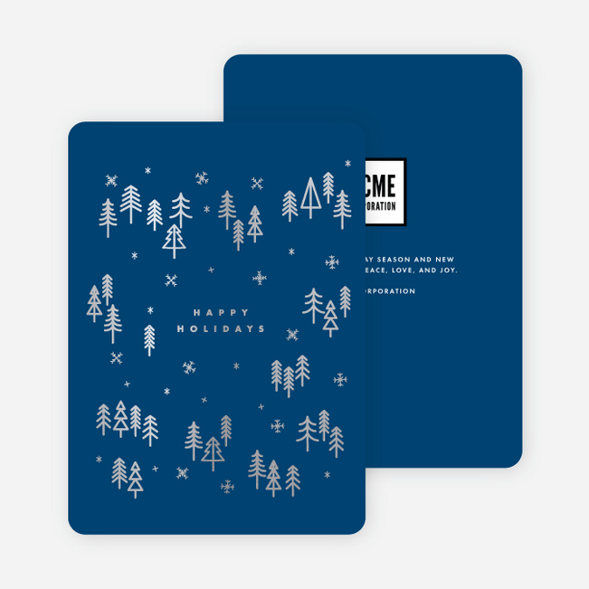 Foil Winter Woods Corporate Holiday Cards - Blue