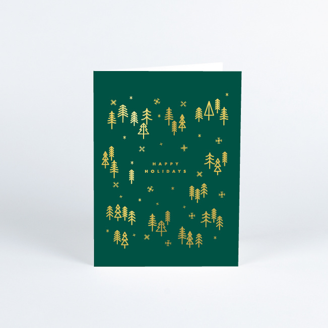 Foil Winter Woods Corporate Holiday Cards - Green