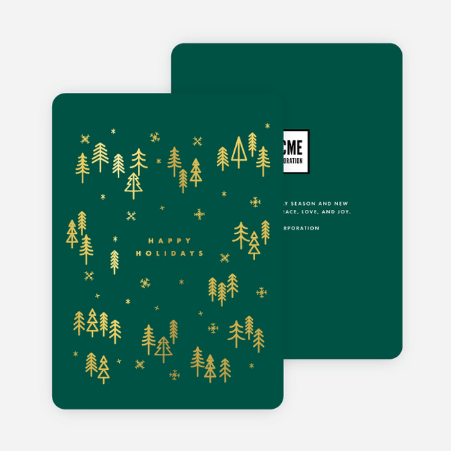 Foil Winter Woods Corporate Holiday Cards - Green