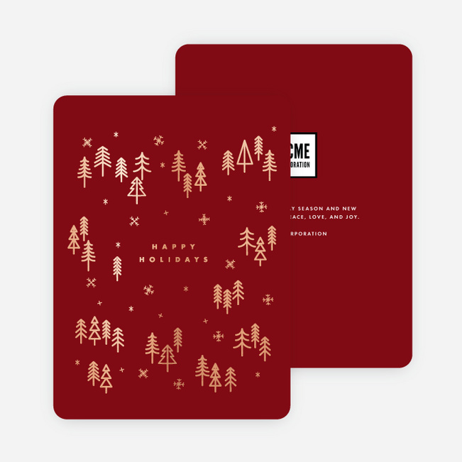 Foil Winter Woods Corporate Holiday Cards - Red