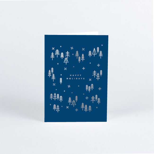 Foil Winter Woods Corporate Holiday Cards - Blue