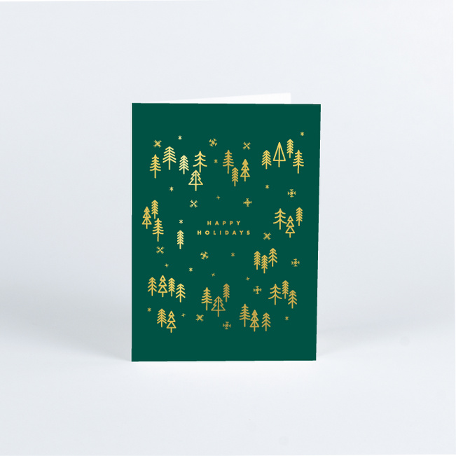 Foil Winter Woods Corporate Holiday Cards - Green