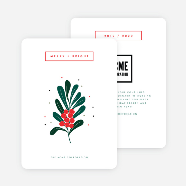 Happy Holly Berry Business Holiday Cards - White