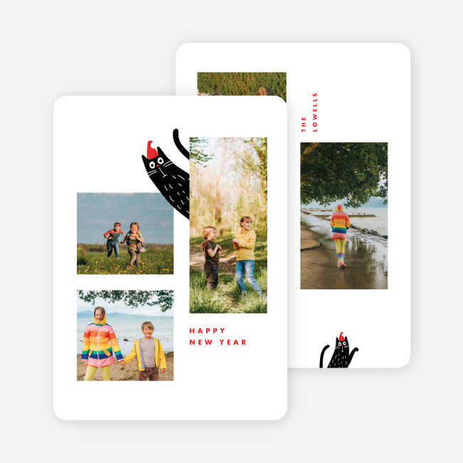 Sneaky Cat New Year Cards - White