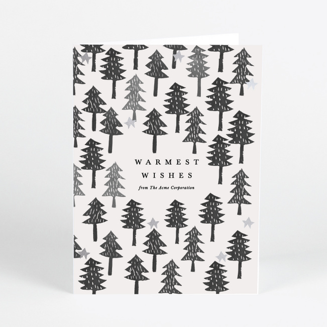 Foil Twinkle Forest Corporate Holiday Cards - Gray
