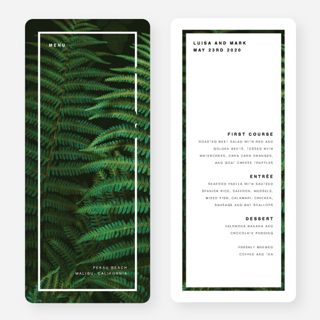 Exquisite Ferns Wedding Menus - Green