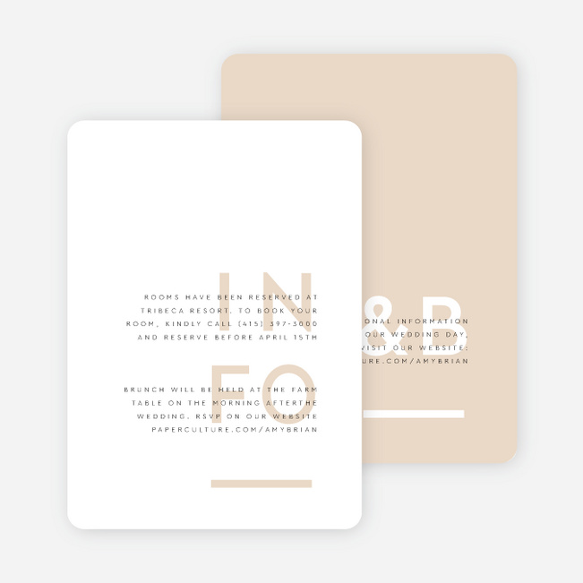 Clean Highlights Wedding Information Cards - Beige