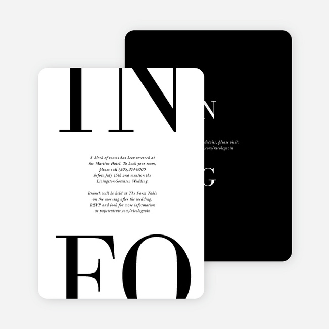 Editorial Inspired Wedding Information Cards - Black