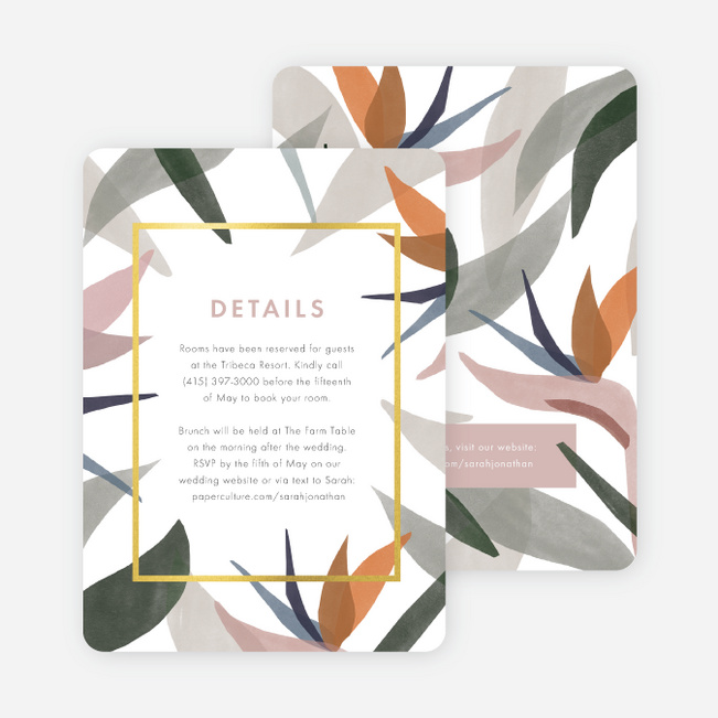 Foil Paradise Flowers Wedding Information Cards - Yellow