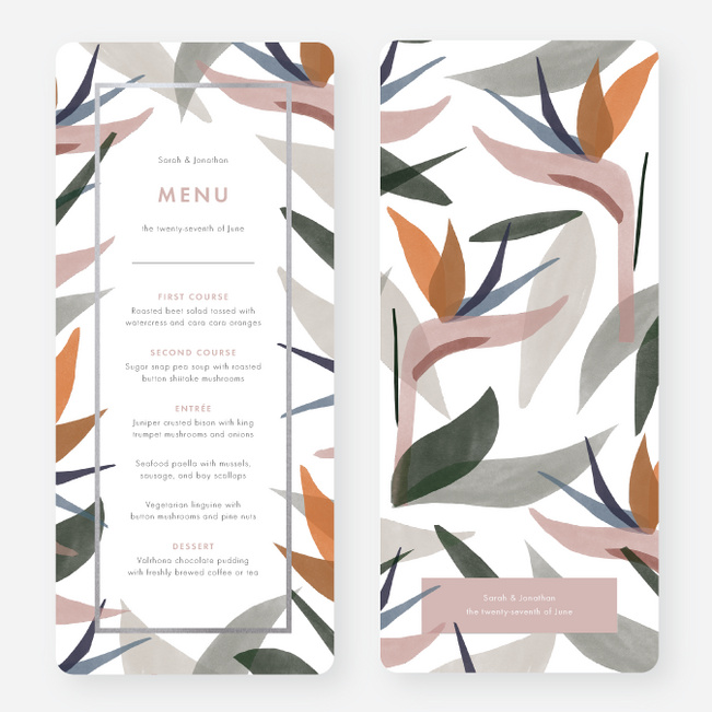 Foil Paradise Flowers Wedding Menus - Gray