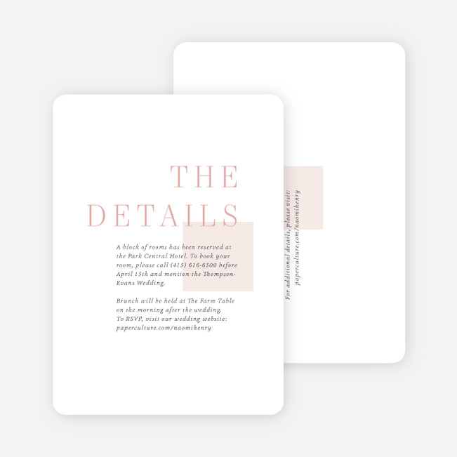 Square Direction Wedding Information Cards - Pink