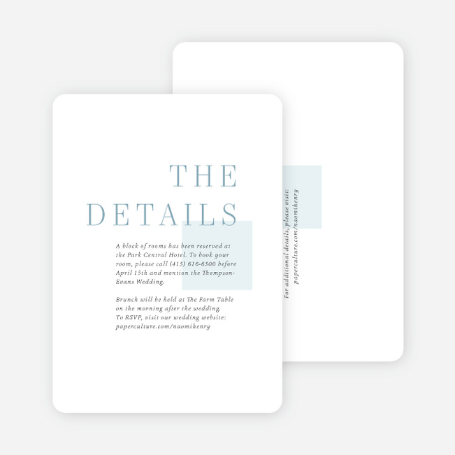 Square Direction Wedding Information Cards - Blue