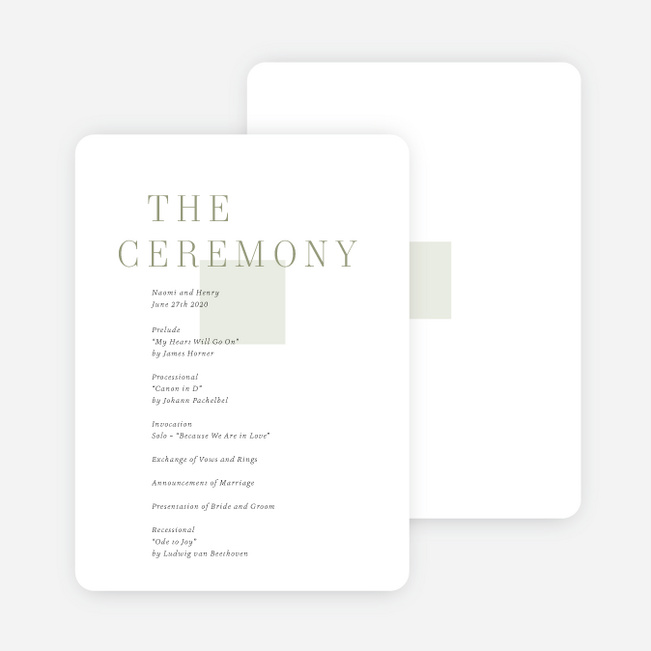 Square Direction Wedding Programs - Green