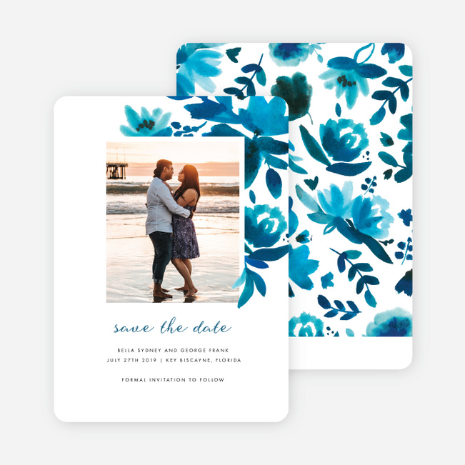 Bohemian Floral Save the Date Cards - Blue