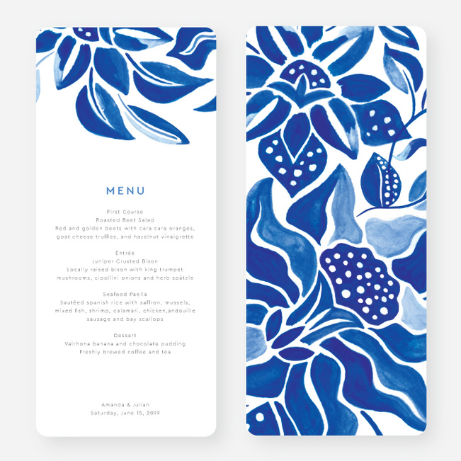 Beautiful Botanicals Wedding Menus - Blue