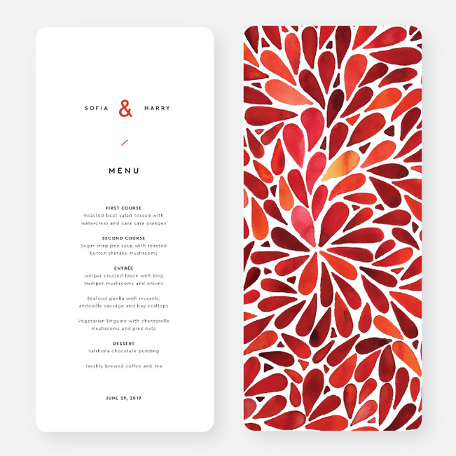 Burst of Romance Wedding Menus - Red