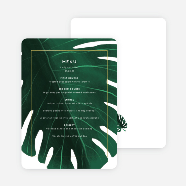 Monstera Impression Wedding Menus - Green