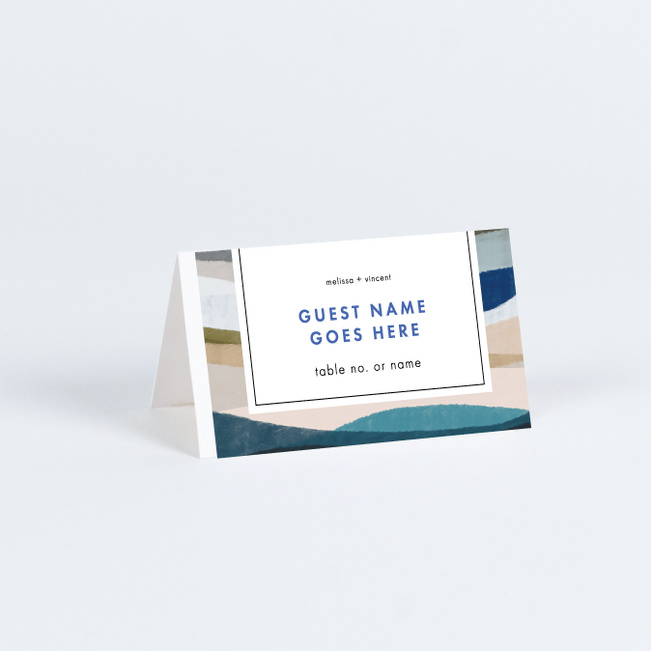 Painted Boundary Wedding Name Cards & Place Cards - Blue