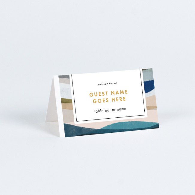 Painted Boundary Wedding Name Cards & Place Cards - Yellow