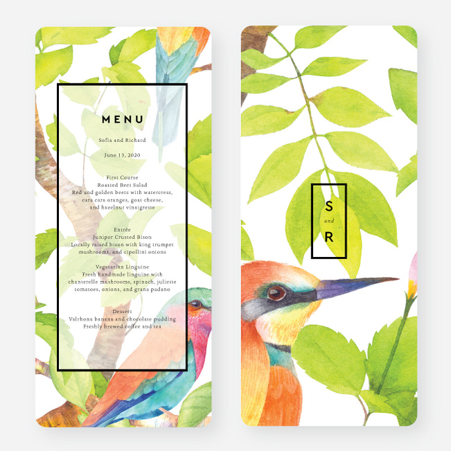 Tropical Aviary Wedding Menus - Multi