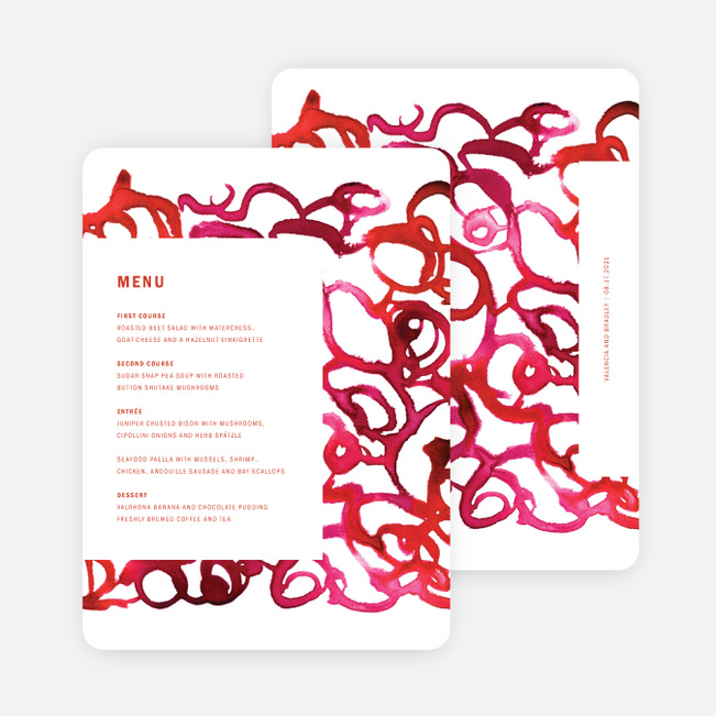 Watercolor Ribbons Wedding Menus - Red