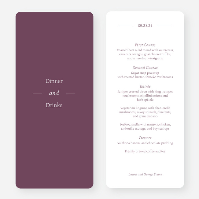 Story Beginnings Wedding Menus - Purple