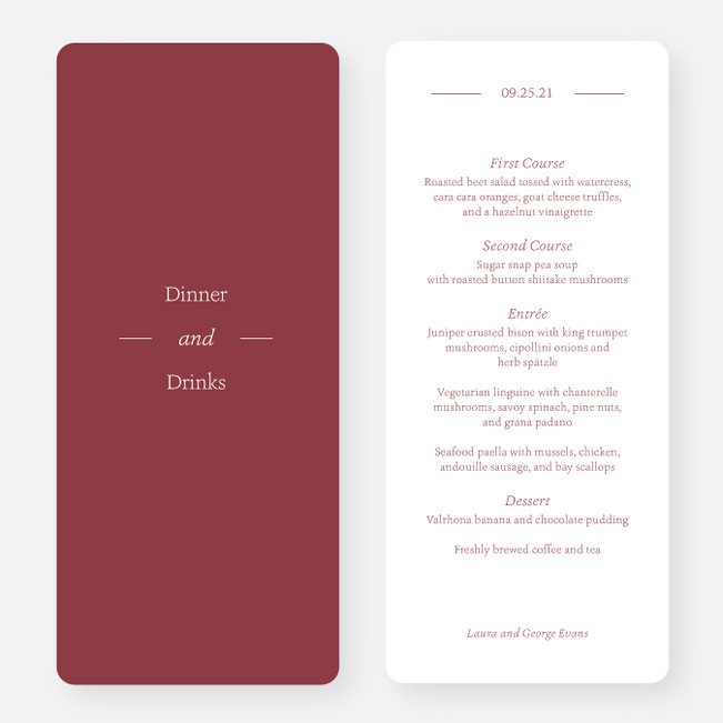 Story Beginnings Wedding Menus - Red