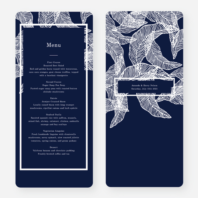 Textile Inspired Wedding Menus - Blue