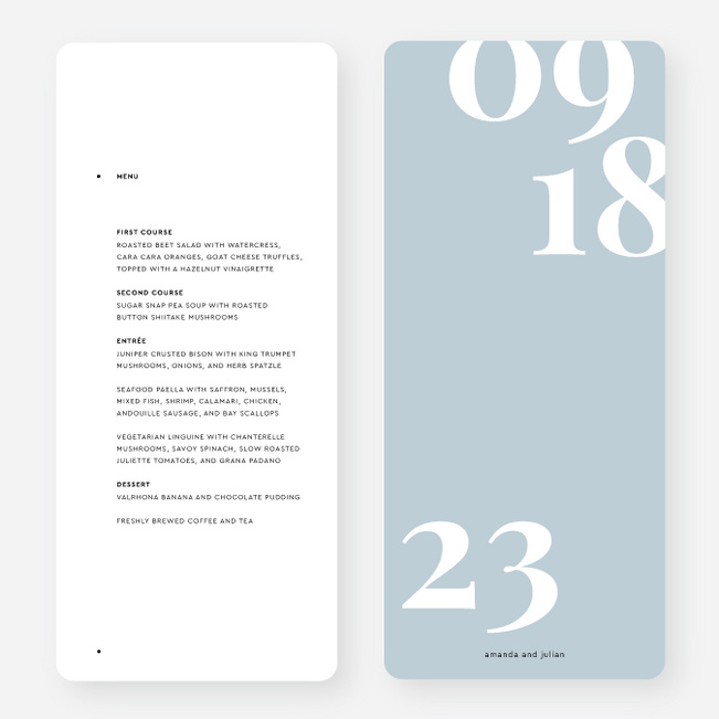 Bold Watermark Wedding Menus - Blue