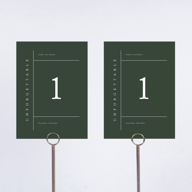 Classic Grid Wedding Table Cards - Green