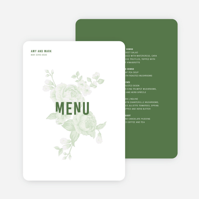 Weaved Roses Wedding Menus - Green