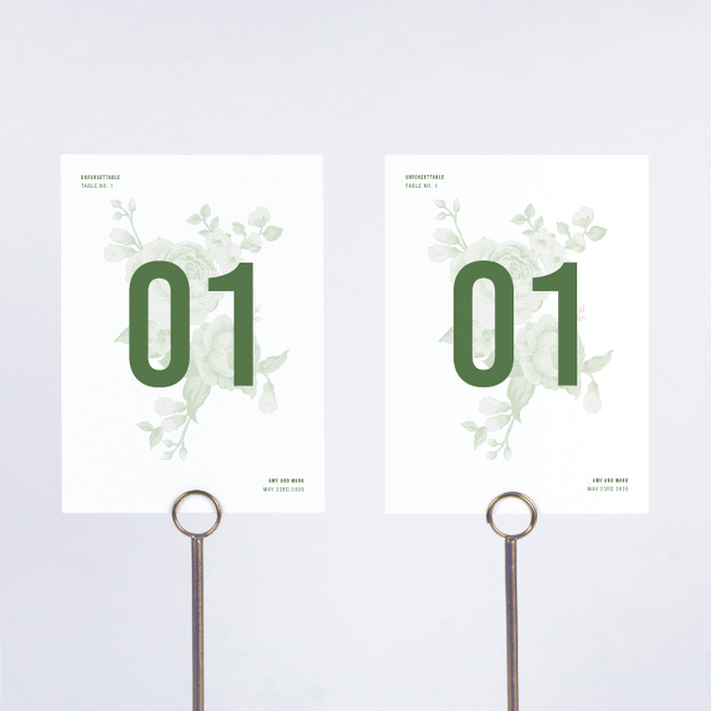 Weaved Roses Wedding Table Cards - Green