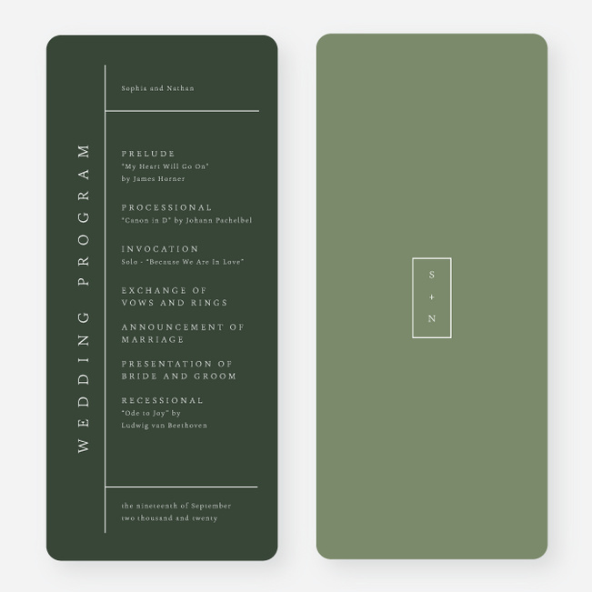 Classic Grid Wedding Programs - Green