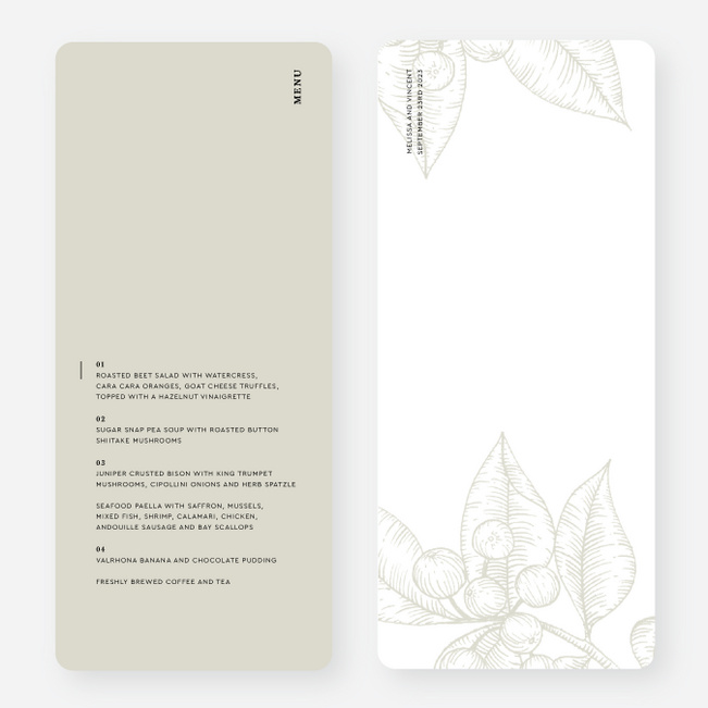 Fresh Beginnings Wedding Menus - Beige