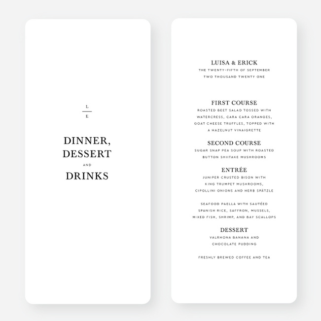 Harmonious Union Wedding Menus - White