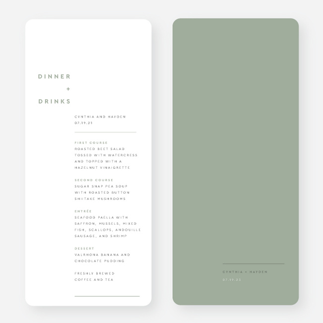 Perfectly Balanced Wedding Menus - Green